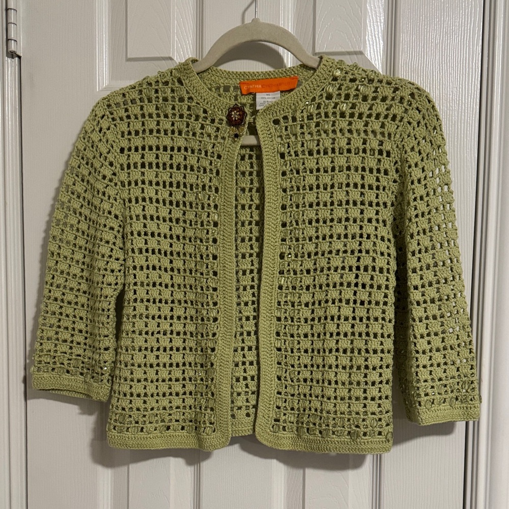 Cynthia Steffe Light Green Crochet Cardigan